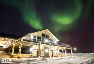 Pavilion with northern Lights winter